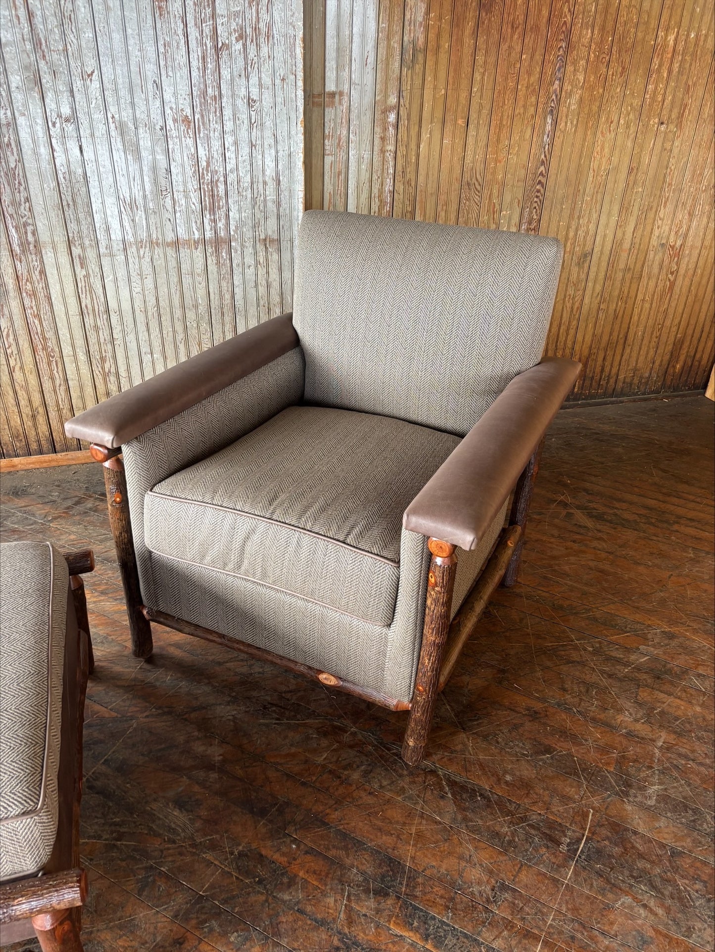 Don't Feed the Bears Chair and Ottoman (scratch in leather) - FREE SHIPPING