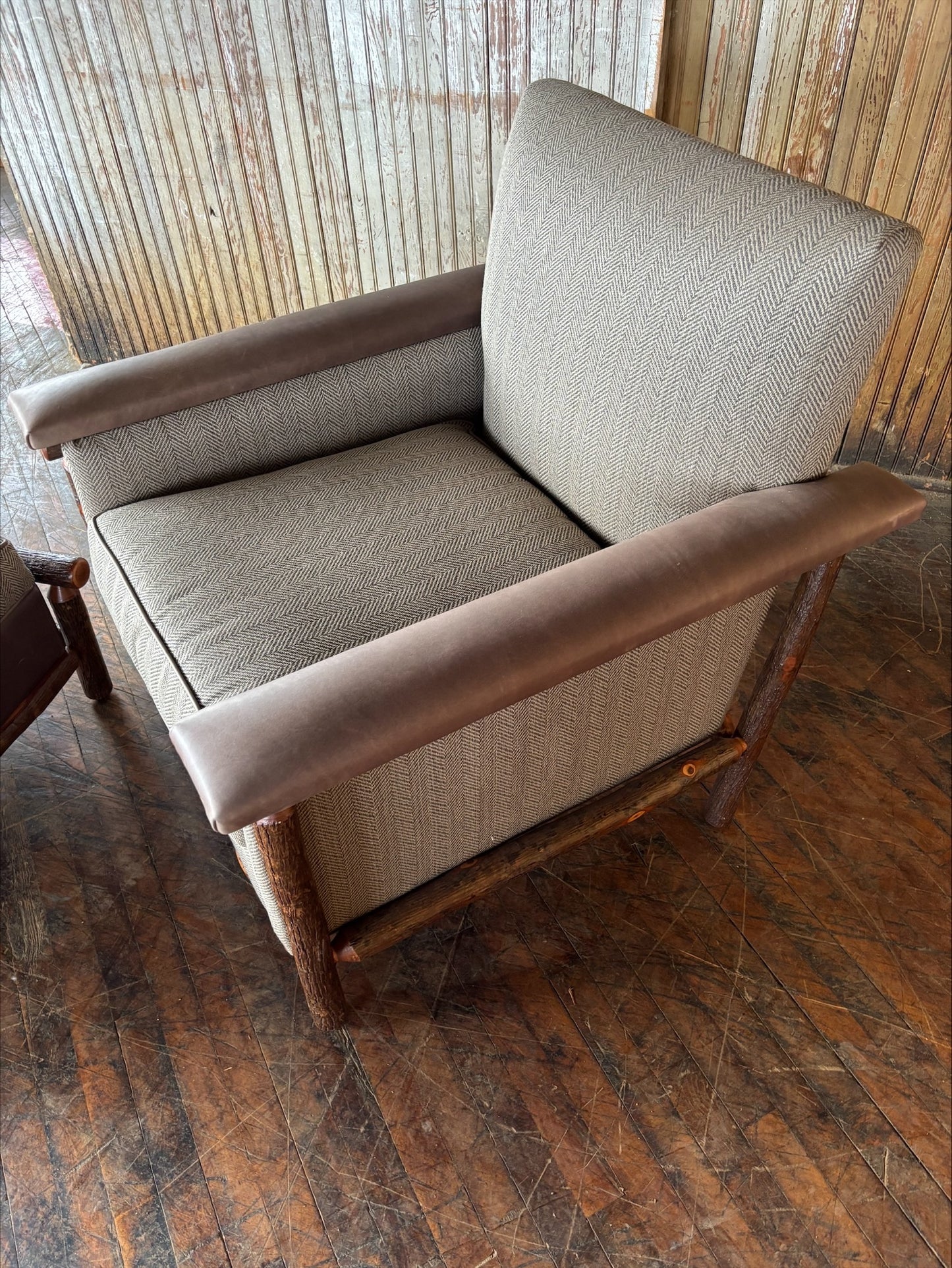Don't Feed the Bears Chair and Ottoman (scratch in leather) - FREE SHIPPING