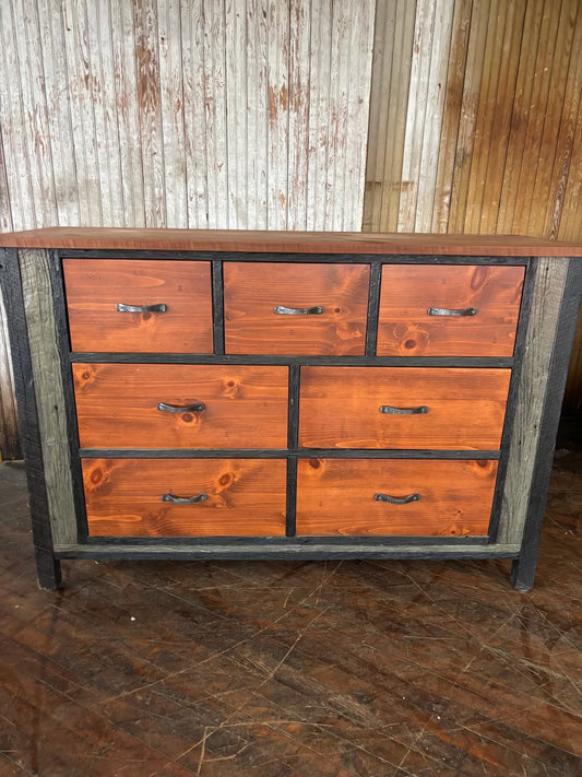7 Drawer Dresser Barnwood + Pine - FREE SHIPPING
