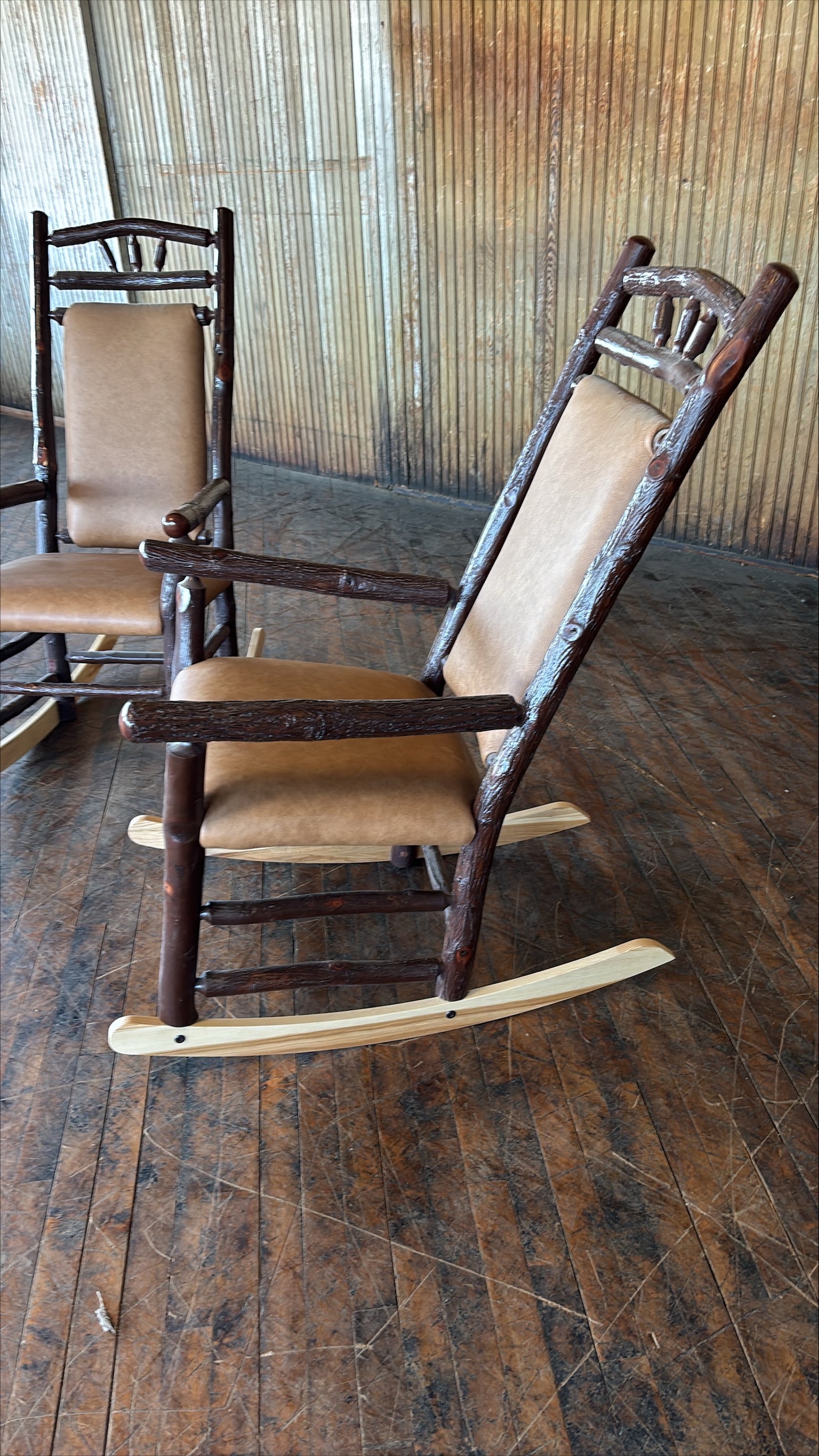 Wagon Wheel Leather Rocking Chair Set - FREE SHIPPING