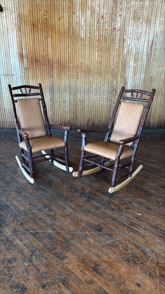 Wagon Wheel Leather Rocking Chair Set - FREE SHIPPING