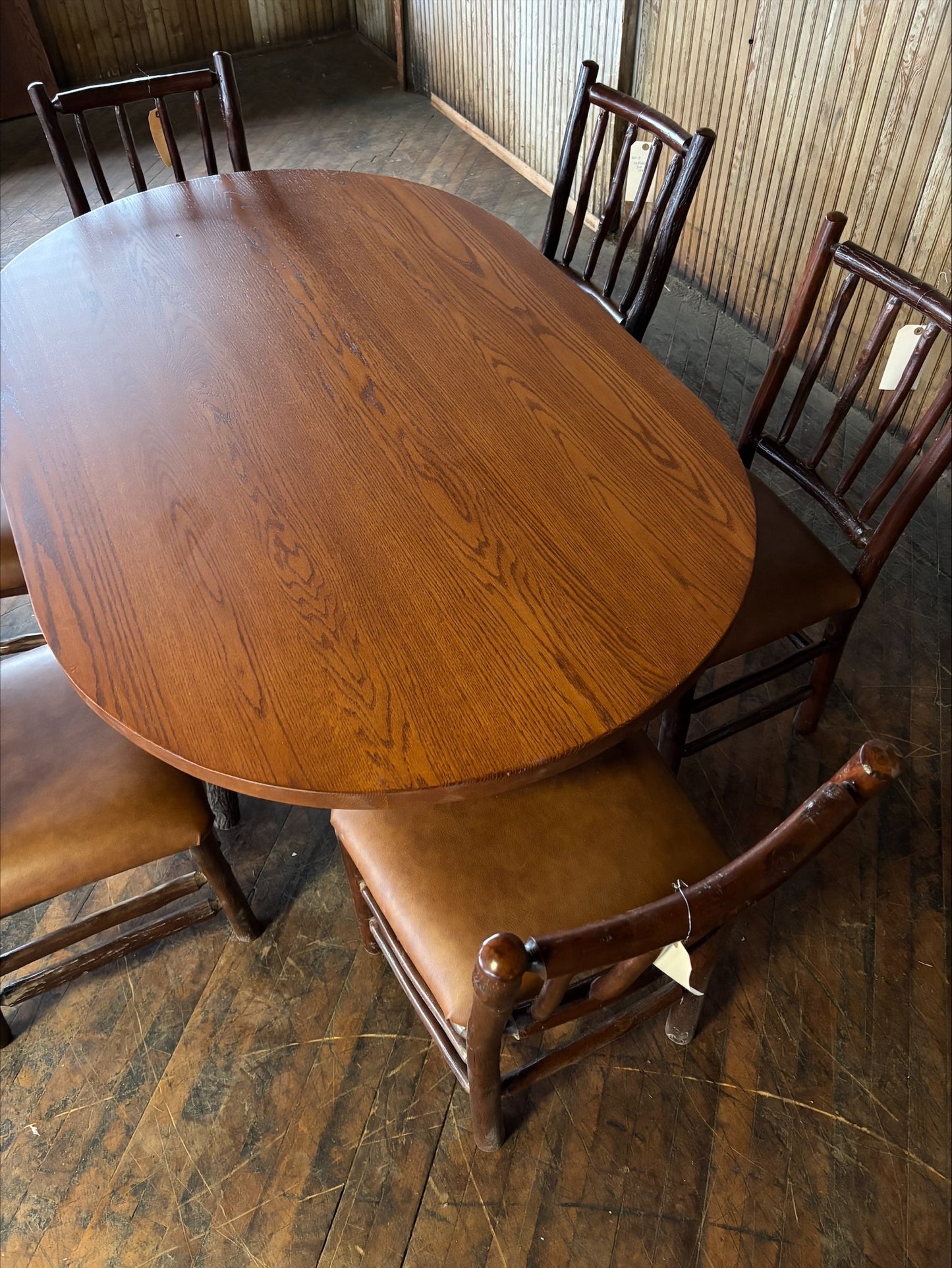 Oak Dining Table and 6 Leather Chair Set - FREE SHIPPING